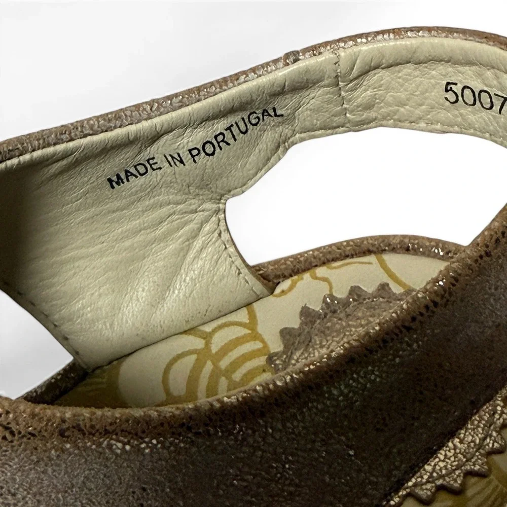 FLY LONDON Ylva Metallic Distressed Leather‎ Wedge Sandals Lace Up EU 40 Size 9